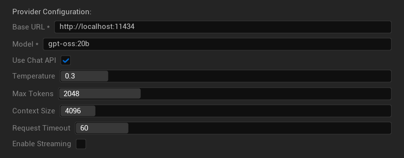 Ollama configuration settings