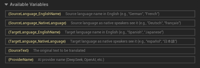 Template variables for custom prompts